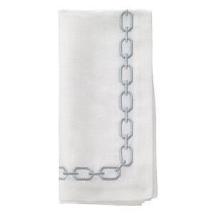 Bodrum Chains Celadon Embroidered Linen Napkins - Set of 4