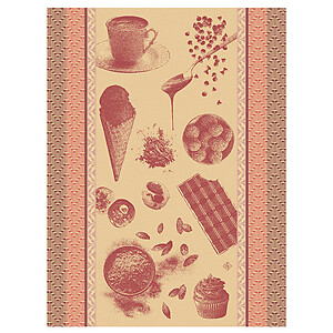 Le Jacquard Francais Chocolats Recettes Pink Cotton Tea Towel
