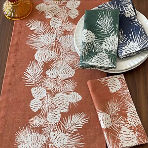 Cozy Autumn Dining with Bodrum Pinecone Napkins & Runners