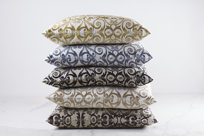 Scroll Pattern Linen Pillows & Throw - Ann Gish Flourish