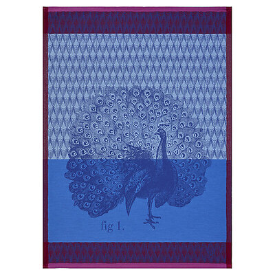 Le Jacquard Francais Planche Animaliere Paon Azure Cotton Tea Towel
