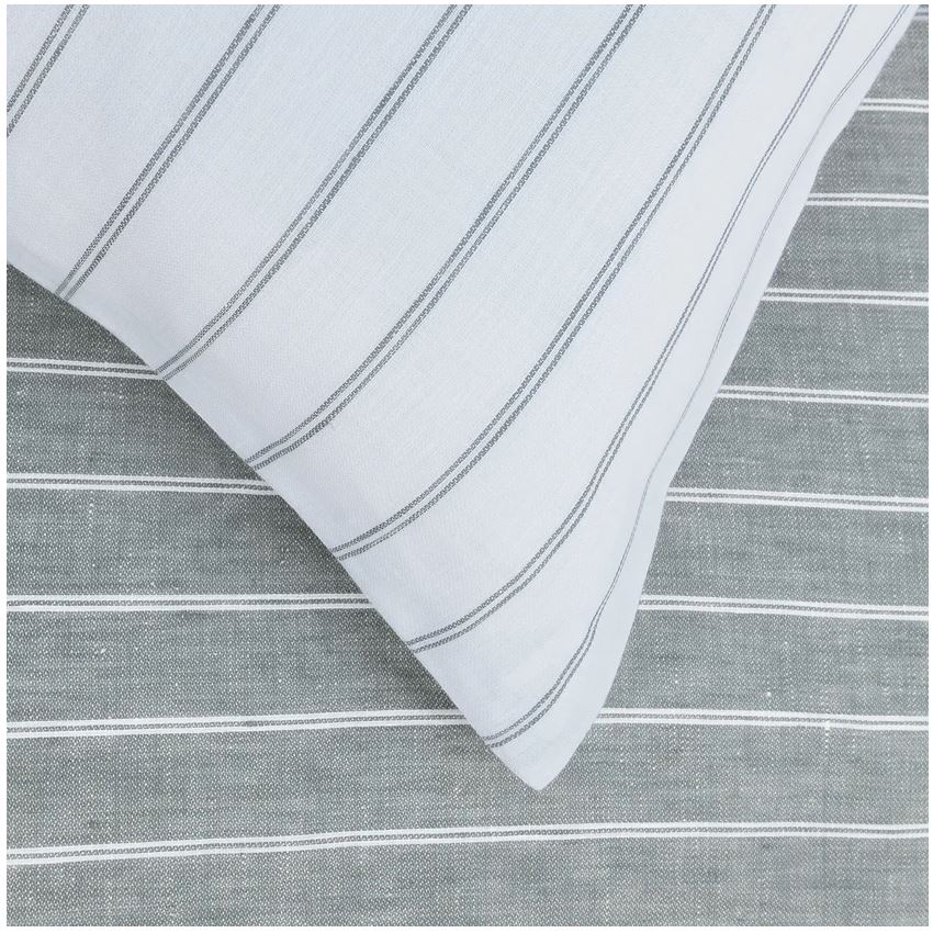 Striped Linen Bedding, Grey and Cream - St Geneve Linea Shale